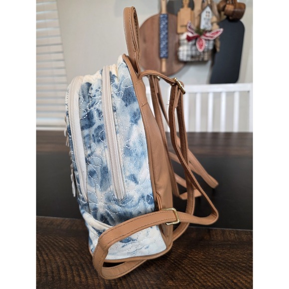 Betsey Johnson Tie Dye Denim Mini Backpack Blue Jean Quilted Flowers Bag 90s y2k - Picture 8 of 15